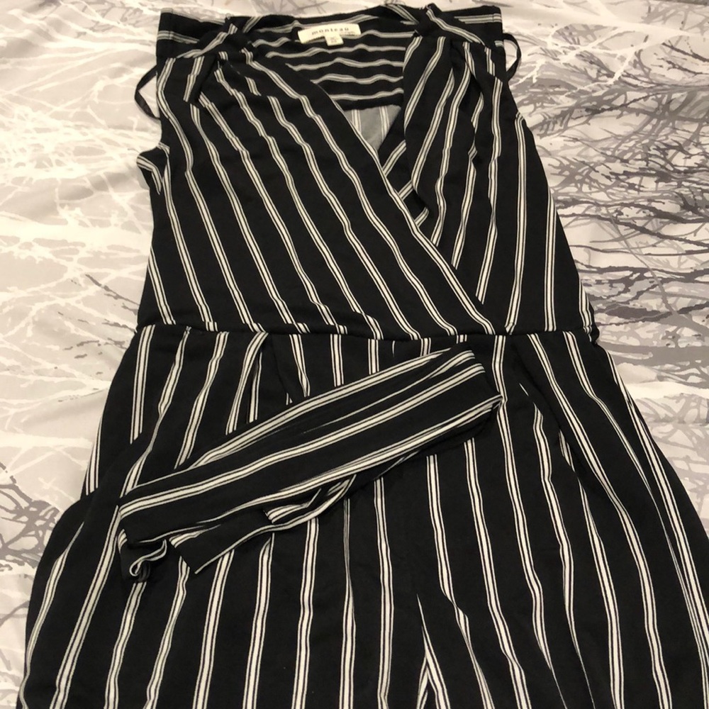 Black and white monteau romper with belt